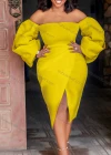 Wholesale Women's Plain Off Shoulder Bodycon Split Hem Cocktail Midi Dress - Liuhuamall
