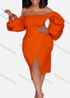 Wholesale Women's Plain Off Shoulder Bodycon Split Hem Cocktail Midi Dress - Liuhuamall