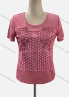 Wholesale Women's Casual Crew Neck Appliques Beaded Blouse - Liuhuamall