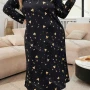 Wholesale Women's Lounge Milk Silk Heart Star Print Round Neck Long Sleeve Soft Nightdress DM14-01# preview