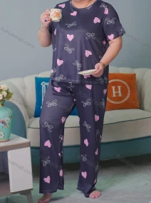 Wholesale Women's Lounge Milk Silk Heart Bowknot Print Short Sleeve T-shirt & Pant Pajamas Sets DM02304-01#, LIUHUA CLOTHING WHOLESALE