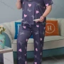 Wholesale Women's Lounge Milk Silk Heart Bowknot Print Short Sleeve T-shirt & Pant Pajamas Sets DM02304-01# preview