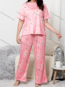 Wholesale Women's Lounge Milk Silk Strawberry Animal Print Short Sleeve T-shirt & Pant Pajamas Sets DM02304#, LIUHUA CLOTHING WHOLESALE
