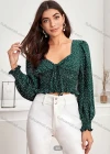Wholesale Woman's Casual Square Neck Long Sleeve Tie Front Polka Dot Ruffle Hem Crop Top - Liuhuamall