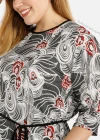 Wholesale Women's Elegant Floral Print Round Neck Mid Length Half Sleeve Blouse With Belt - Liuhuamall