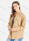 Wholesale Women's Loose Fit Long Sleeve Double Flap Pocket Rivets Plain Overshirt - Liuhuamall