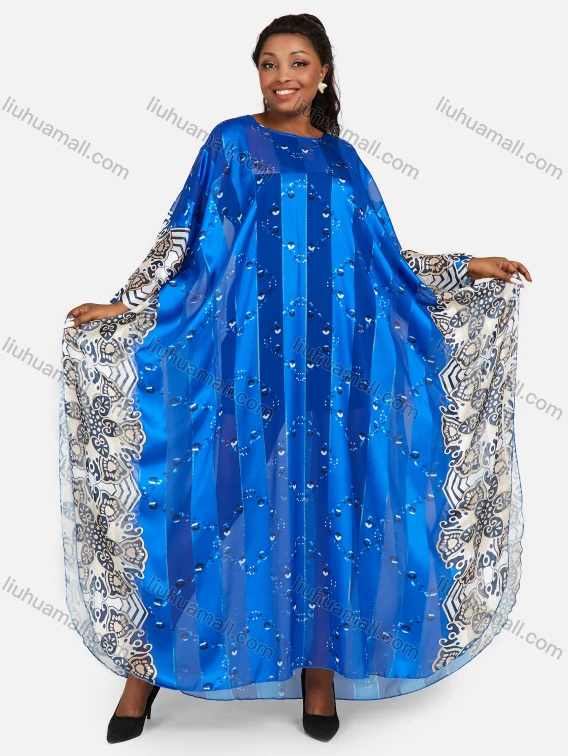 Wholesale Women's African Glamorous Chiffon Oversized Batwing Floral Print Maxi Kaftan Dress, Guangzhou Clothing Wholesale Market & Suppliers - LIUHUAMALL, Specialty