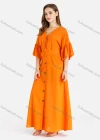 Wholesale Women's Casual Plain V-Neck Ruffle Sleeve Buttons Down Maxi Dress With Belt - Liuhuamall