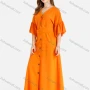 Wholesale Women's Casual Plain V-Neck Ruffle Sleeve Buttons Down Maxi Dress With Belt preview