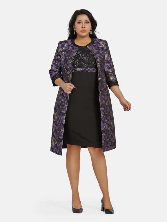 Women's Elegant 3/4 Sleeve High Waist Allover Print Cardigan & Tank Dress 2-piece Set 21759#, Clothing Wholesale Market -LIUHUA, WOMEN, Sets