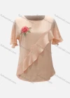 Wholesale Women's Casual Floral Embroidery Round Neck Ruffle Trim Blouse - Liuhuamall