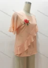 Wholesale Women's Casual Floral Embroidery Round Neck Ruffle Trim Blouse - Liuhuamall