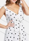 Wholesale Women's Retro Heart Print V Neck Tie Strap Wrap Short Dress - Liuhuamall