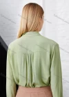 Wholesale Women's Casual Long Sleeve Tie Neck Ruched Back Plain Tops - Liuhuamall