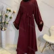 Wholesale Women's Islamic Muslim Bell Sleeve Belted Abaya Robe Dress Dark Red Clothing Wholesale Market Liuhua