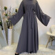 Women's Islamic Muslim Bell Sleeve Belted Abaya Robe Dress Gray Clothing Wholesale Market -LIUHUA
