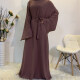 Women's Islamic Muslim Bell Sleeve Belted Abaya Robe Dress Purple Clothing Wholesale Market -LIUHUA