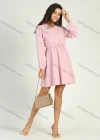 Wholesale Women's Casual V Neck Long Sleeve Ruffle Trims Wrap Short Dress - Liuhuamall