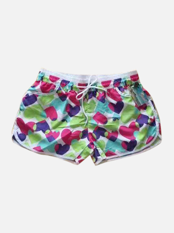Women's Vacation Contrast Heart Print Drawstring Beach Shorts, Clothing Wholesale Market -LIUHUA, 
