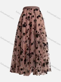 Wholesale Women's Casual Elastic Waist Floral Print Tiered Mesh Skirt, LIUHUA CLOTHING WHOLESALE