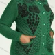 Wholesale Women's Collared Button Front Dual Pockets Floral Knitted Coat Green Clothing Wholesale Market Liuhua