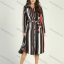 Wholesale Women's Casual Striped Lapel Long Sleeve Button Down Belted Midi Shirt Dress preview