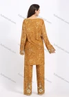 Wholesale Women's Muslim Islamic Folk Art Scalloped Trim Split Hem Tunic & Wide Leg Pant With Hijab 3 Piece Set - Liuhuamall