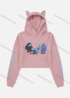 Wholesale Women's Cartoon & Letter Print Cropped Long Sleeve Drawstring Hoodie - Liuhuamall