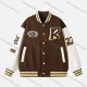 Wholesale Men's Casual Baseball Collar Snap Buttons Letter Print Baseball Jacket Brown Clothing Wholesale Market Liuhua