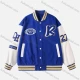 Wholesale Men's Casual Baseball Collar Snap Buttons Letter Print Baseball Jacket Blue Clothing Wholesale Market Liuhua