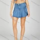 Wholesale Women's Fashion Plain Button Closure Flap Pockets Pleated Mini Denim Skirt Blue Clothing Wholesale Market Liuhua