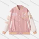 Wholesale Men's Casual Baseball Collar Snap Buttons Letter Print Baseball Jacket Pink Clothing Wholesale Market Liuhua