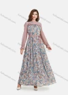 Wholesale Women's Chiffon Mock Neck Bishop Sleeve Floral Print Splicing Maxi Dress With Belt - Liuhuamall