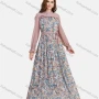 Wholesale Women's Chiffon Mock Neck Bishop Sleeve Floral Print Splicing Maxi Dress With Belt preview