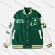 Wholesale Men's Casual Baseball Collar Snap Buttons Letter Print Baseball Jacket Dark Green Clothing Wholesale Market Liuhua