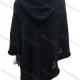 Wholesale Women's Casual Plain Scarf Hem Tassel Trim Hollow Out Hooded Cape Black Clothing Wholesale Market Liuhua