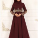 Women's Muslim Islamic Elegant Long Sleeve Gold Thread Embroidery Maxi Abaya Dress Wine Clothing Wholesale Market -LIUHUA