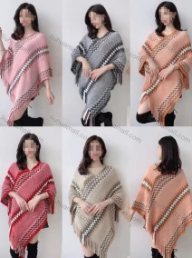 Wholesale Women's Casual Wave Print Scarf Hem Pullover Cape, LIUHUA CLOTHING WHOLESALE