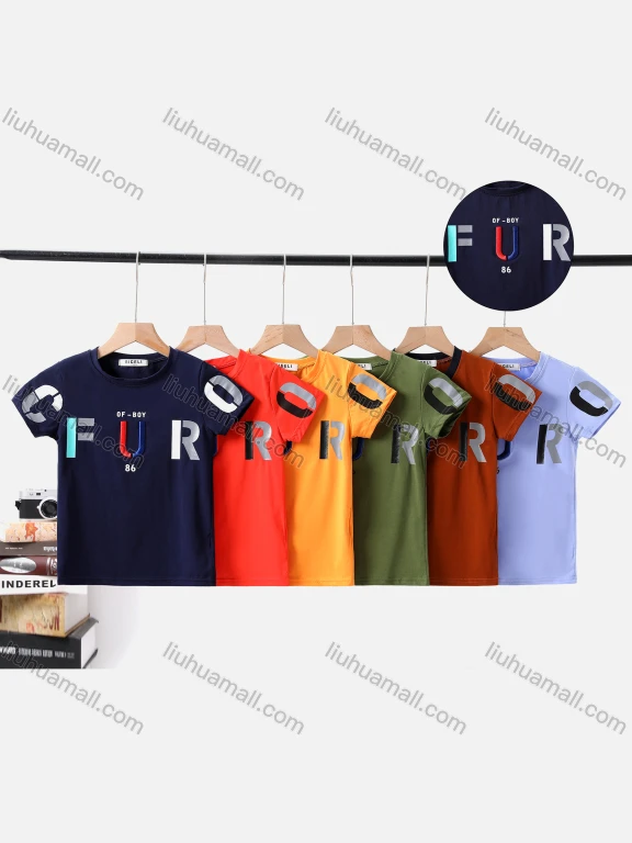 Wholesale Boy's Casual Letter Print Round Neck Short Sleeve Modal Cotton Tee