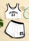 Wholesale Women's Sporty Contrast Crop Tank Top & Drawstring Elastic Waist Hot Shorts Set - Liuhuamall