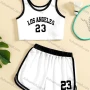 Wholesale Women's Sporty Contrast Crop Tank Top & Drawstring Elastic Waist Hot Shorts Set preview