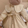 Wholesale Girls Lovely Peter Pan Collar Plain Ruched Long Sleeve Button Down Dress With Belt preview