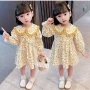 Wholesale Girls Lovely Peter Pan Collar Ditsy Floral Long Sleeve Ruched Pleated Dress preview
