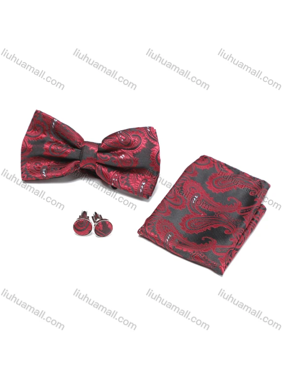 Wholesale Men's Fashion Paisley Embroidered Adjustable Bow Ties & Pocket Square & Cufflinks Sets