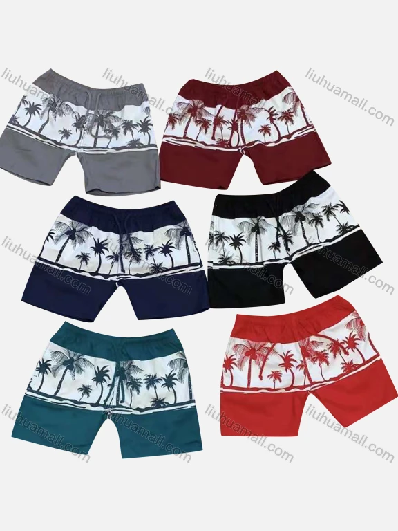 Wholesale Boys Casual Tropical Print Elastic Waist Drawstring Shorts