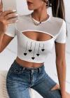 Wholesale Women's Sexy Crew Neck Slim Fit Short Sleeve Cut Out Crop Top - Liuhuamall