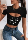 Wholesale Women's Sexy Crew Neck Slim Fit Short Sleeve Cut Out Crop Top - Liuhuamall