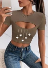 Wholesale Women's Sexy Crew Neck Slim Fit Short Sleeve Cut Out Crop Top - Liuhuamall