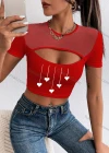 Wholesale Women's Sexy Crew Neck Slim Fit Short Sleeve Cut Out Crop Top - Liuhuamall