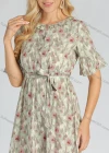 Wholesale Women's Casual Floral Painting Button Belted Maxi Dress - Liuhuamall
